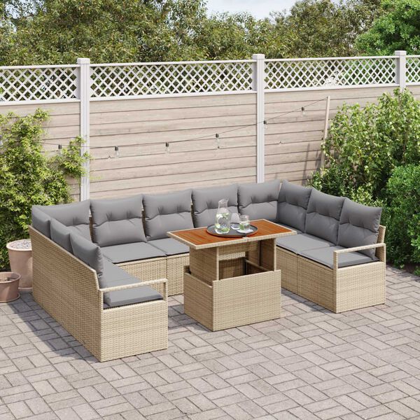 vidaXL Set Divano da Giardino 10 pcs Beige Poly Rattan