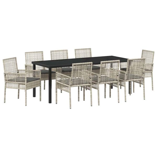 vidaXL Set da Pranzo per Giardino 9 pcs Grigio chiaro polyrattan