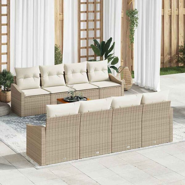 vidaXL Set Divano da Giardino 9 pcs Beige e Crema polyrattan