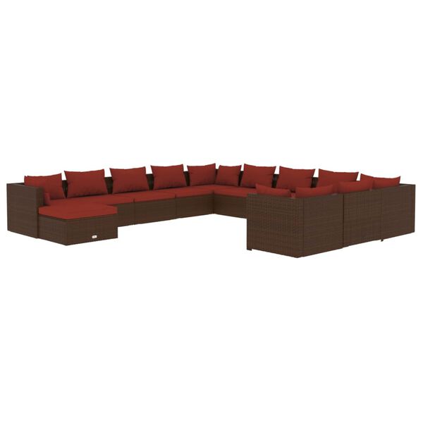 vidaXL Set Divani da Giardino 12 pz con Cuscini in Polyrattan Marrone