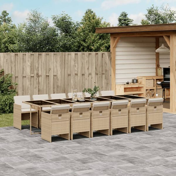 vidaXL Set da Pranzo da Giardino 13 pz con Cuscini Beige in Polyrattan