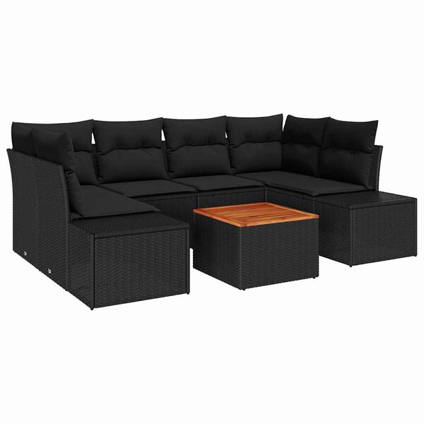 vidaXL Set Divano da Giardino con cuscino 7 pcs Nero Poly Rattan