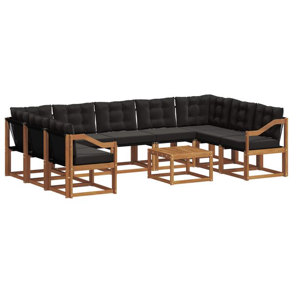 vidaXL Set di divani da esterno con cuscino 10 pcs Naturale e Nero
