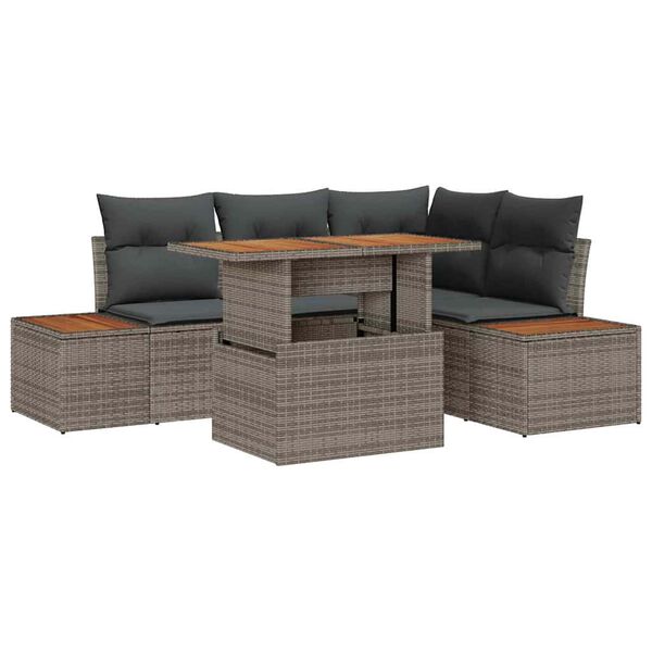 vidaXL Set Divano da Giardino 5 pcs Grigio Poly Rattan