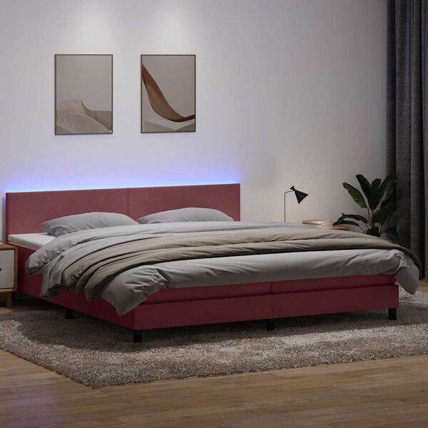 vidaXL Letto a Molle con Materasso e LED Rosa 180x210 cm in Velluto