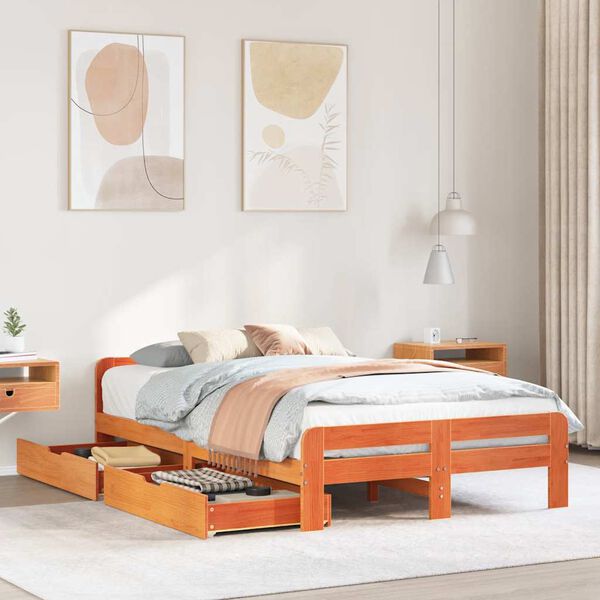 vidaXL Letto senza Materasso Marrone Cera 135x190 cm in Legno di Pino