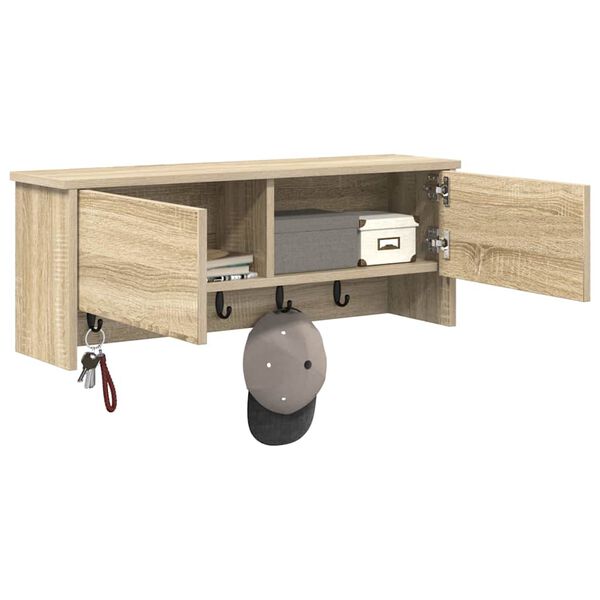 vidaXL Appendiabiti a muro con porta Rovere Sonoma 80 x 20 x 30 cm