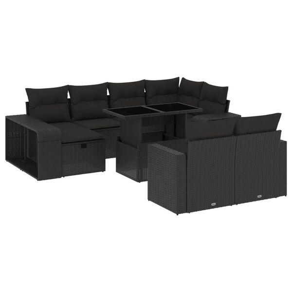 vidaXL Set Divani da Giardino 11 pz con Cuscini in Polyrattan Nero