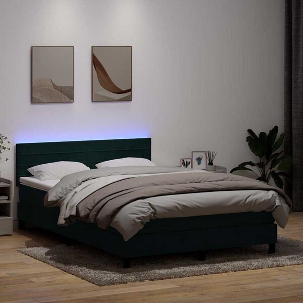 vidaXL Letto a Molle con Materasso e LED Verde Scuro 140x210 cm Velluto