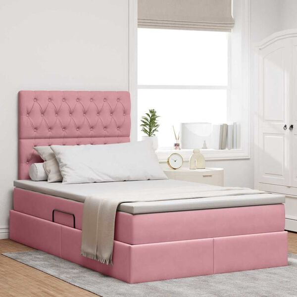 vidaXL Letto con contenitore e LED con led Rosa 120 x 200 cm Velluto