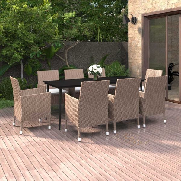 vidaXL Set da Pranzo per Giardino 9 pz con Cuscini Polyrattan e Vetro