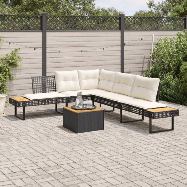 vidaXL Set Divani da Giardino 2 pz con Cuscini Nero Polyrattan Acacia