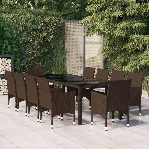 vidaXL Set da Pranzo da Giardino 11 pz in Polyrattan Marrone