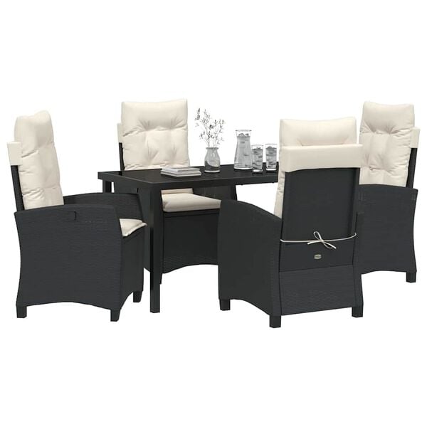 vidaXL Set da Pranzo per Giardino con cuscino 5 pcs Nero polyrattan