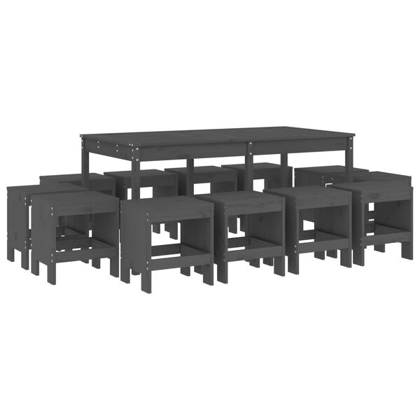 vidaXL Set da Pranzo per Giardino 13pz Grigio Legno Massello di Pino