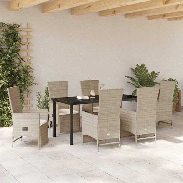 vidaXL Set da Pranzo per Giardino con cuscino 7 pcs Beige polyrattan