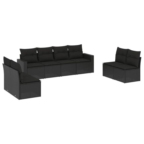 vidaXL Set Divani da Giardino con Cuscini 8 pz Nero in Polyrattan