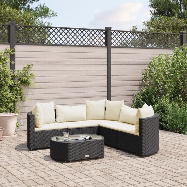 vidaXL Set Divano da Giardino 6 pz con Cuscini Nero in Polyrattan