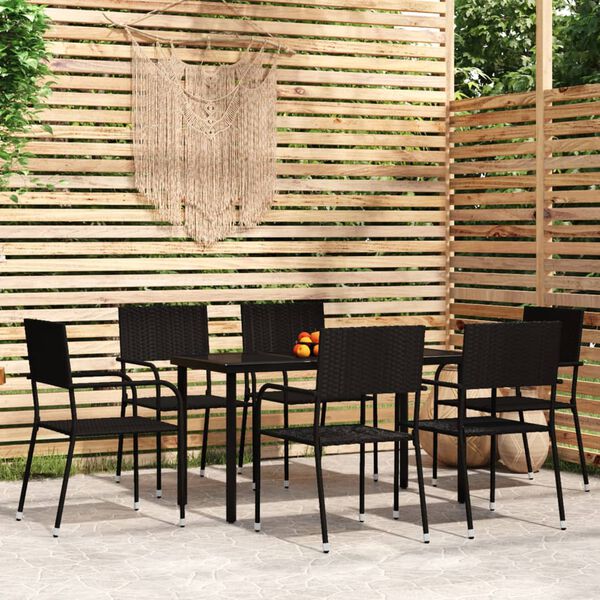 vidaXL Set Mobili da Pranzo da Giardino 7 pz Nero