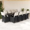 vidaXL Set da Bistr&ograve; da Giardino 11 pz con Cuscini Nero in Polyrattan