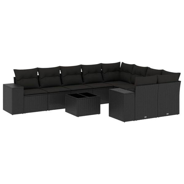 vidaXL Set Divani da Giardino 10pz con Cuscini in Polyrattan Nero