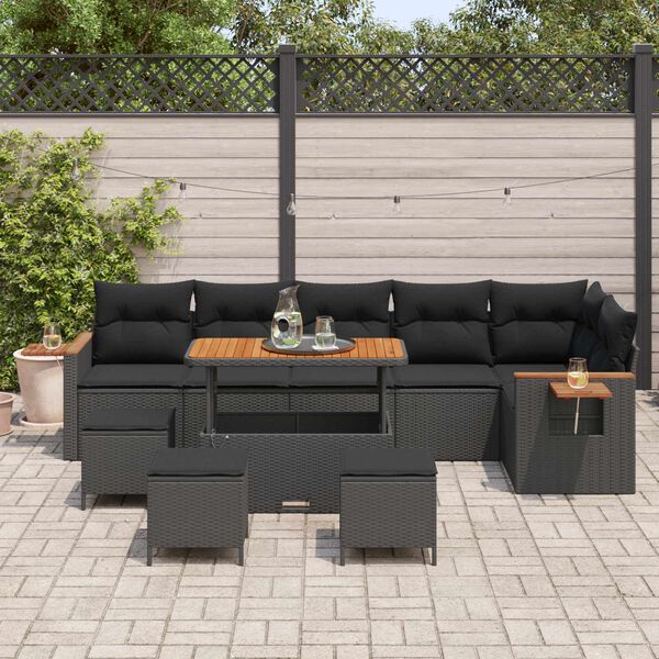 vidaXL Set Divano da Giardino con cuscino 12 pcs Nero polyrattan