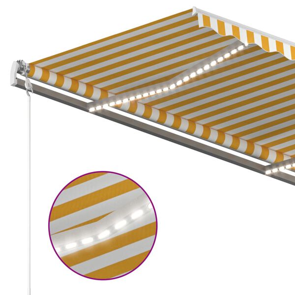 vidaXL Tenda da Sole Retrattile Manuale con LED 3x2,5m Gialla Bianca