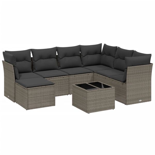 vidaXL Set Divano da Giardino 8pz con Cuscini Grigio Chiaro Polyrattan