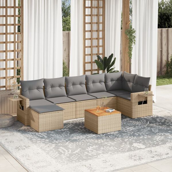 vidaXL Set Divano da Giardino 8 pz con Cuscini Beige Misto Polyrattan