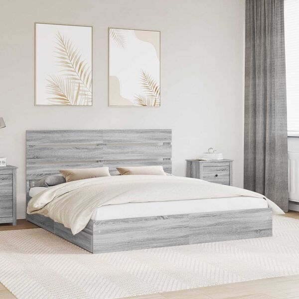 vidaXL Letto con Contenitore con testiera Grigio Sonoma 180 x 200 cm