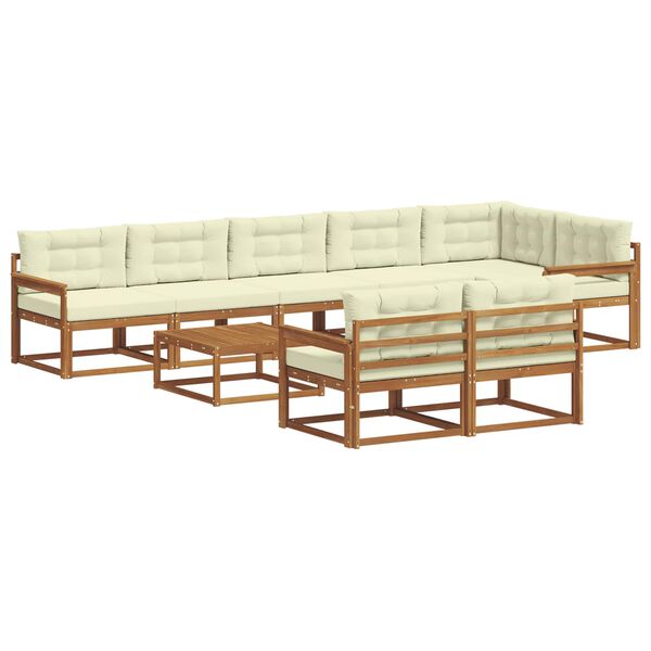 vidaXL Set di divani da esterno con cuscino 9 pcs Naturale e Crema