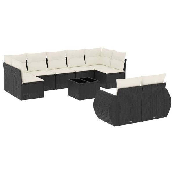 vidaXL Set Divani da Giardino 10pz con Cuscini in Polyrattan Nero