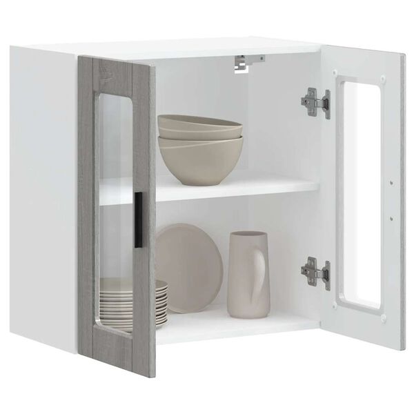 vidaXL Pensile da Cucina con Porta in Vetro Porto Grigio Sonoma