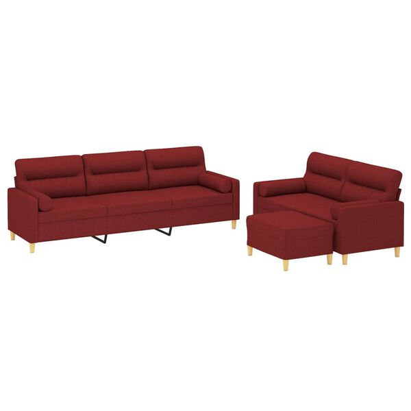 vidaXL Set di Divani 3 pz con Cuscini Decorativi Rosso vino in Tessuto