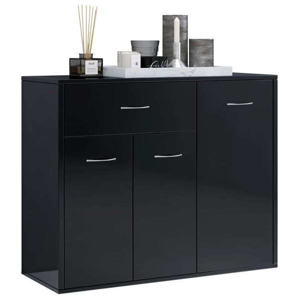 vidaXL Credenza Nero Lucido 88x30x70 cm in Legno Multistrato