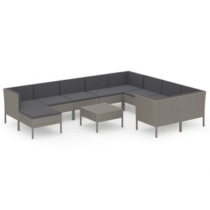 vidaXL Set Divani da Giardino 11 pz con Cuscini in Polyrattan Grigio