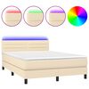 vidaXL Letto a Molle con Materasso e LED Crema 140x190 cm in Tessuto