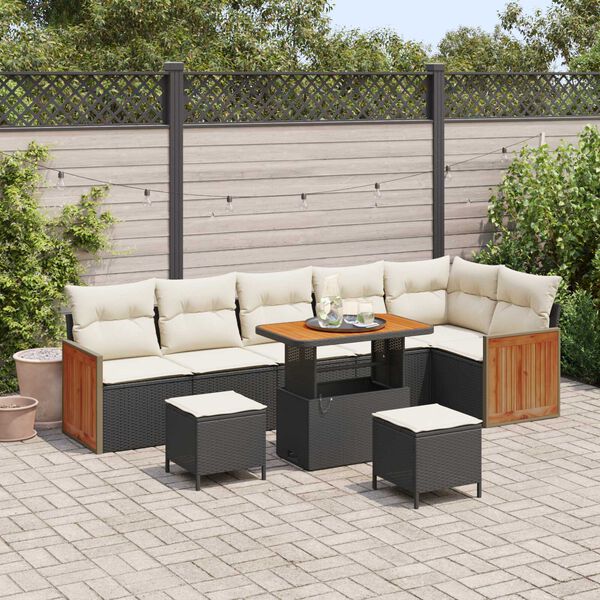 vidaXL Set Divano da Giardino 9 pcs Nero e Crema polyrattan