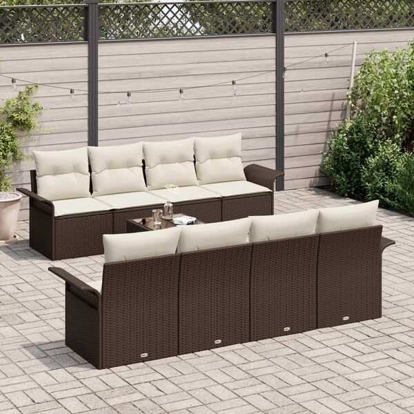vidaXL Set Divano da Giardino con cuscino 9 pcs Marrone e Crema