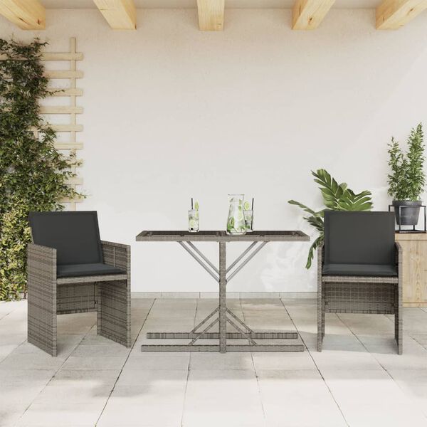 vidaXL Set da Bistr&ograve; 3 pz con Cuscini Grigio in Polyrattan