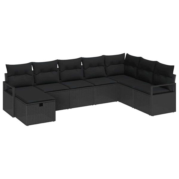vidaXL Set Divano da Giardino 8 pcs Nero Poly Rattan