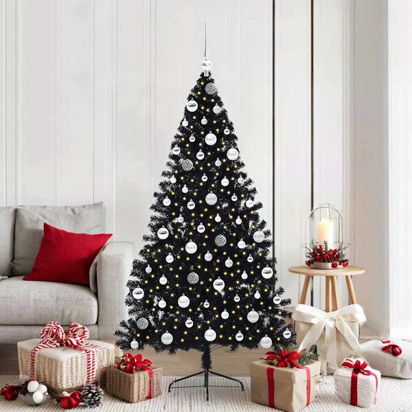 vidaXL Albero di Natale artificiale con luci integrate Nero 180 cm PVC