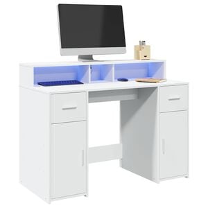 vidaXL Scrivania con Luci LED Bianca 120x55x91 cm in Truciolato
