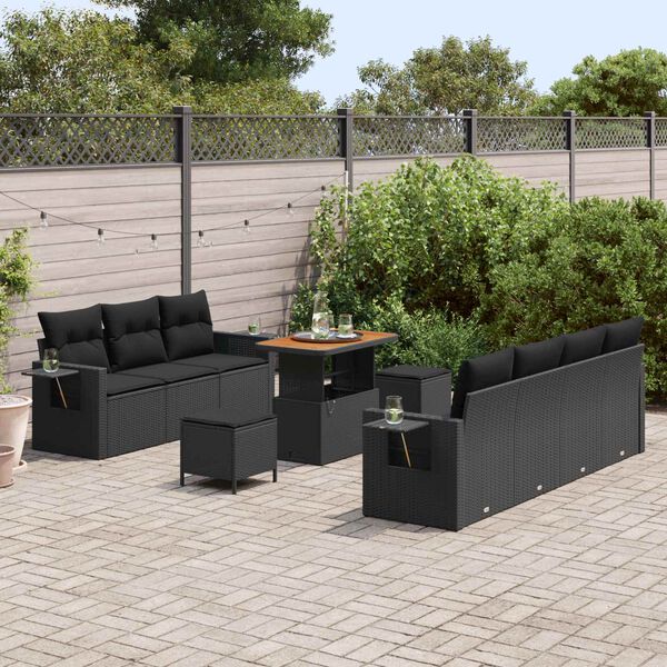 vidaXL Set Divano da Giardino con cuscino 10 pcs Nero polyrattan
