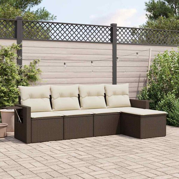 vidaXL Set Divano da Giardino 5 pz con Cuscini Marrone in Polyrattan