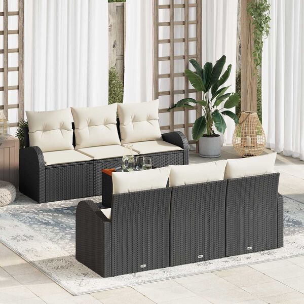 vidaXL Set Divano da Giardino con cuscino 7 pcs Nero polyrattan