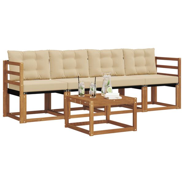vidaXL Set di divani da esterno con cuscino 5 pcs Naturale e Beige