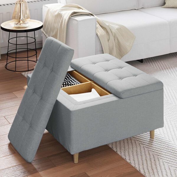 vidaXL Pouf contenitore Grigio chiaro 80 x 80 x 45 cm Tessuto