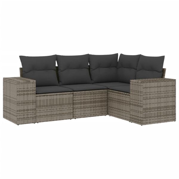 vidaXL Set Divani da Giardino 4 pz con Cuscini in Polyrattan Grigio