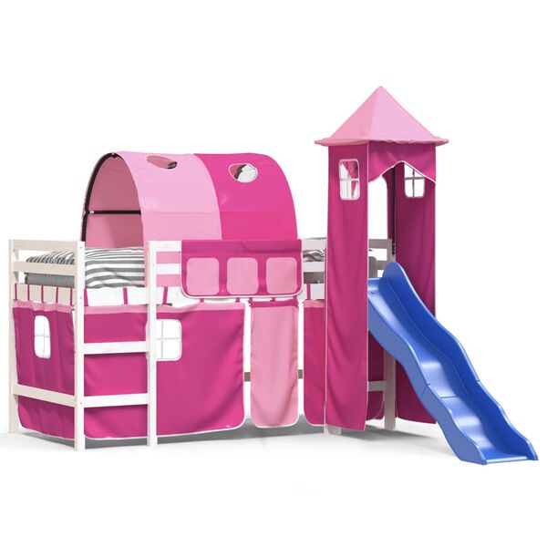 vidaXL Letto a Soppalco con Torre Bambini Rosa 90x200cm Massello Pino